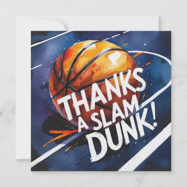 Tarjeta De Agradecimiento Baloncesto con balón Gracias a un slam dunk  (Anverso)