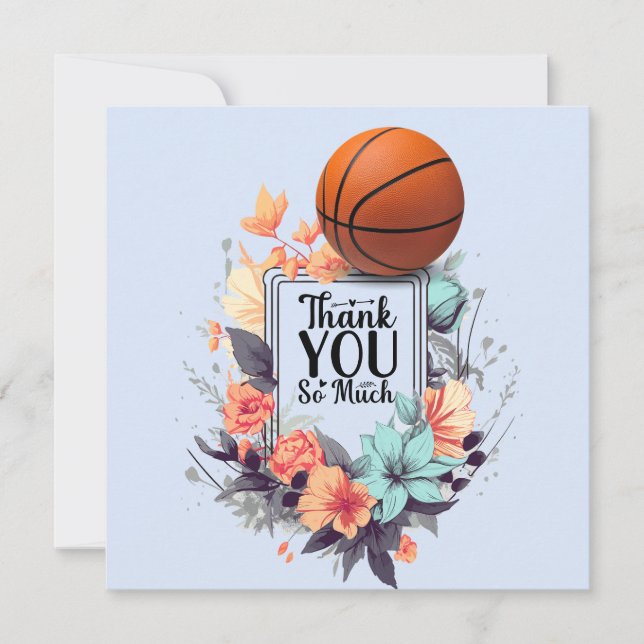 Tarjeta De Agradecimiento Baloncesto con flores (Anverso)