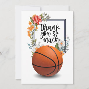 Tarjeta De Agradecimiento Baloncesto con flores para entrenador