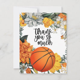 Tarjeta De Agradecimiento Baloncesto con flores para entrenador