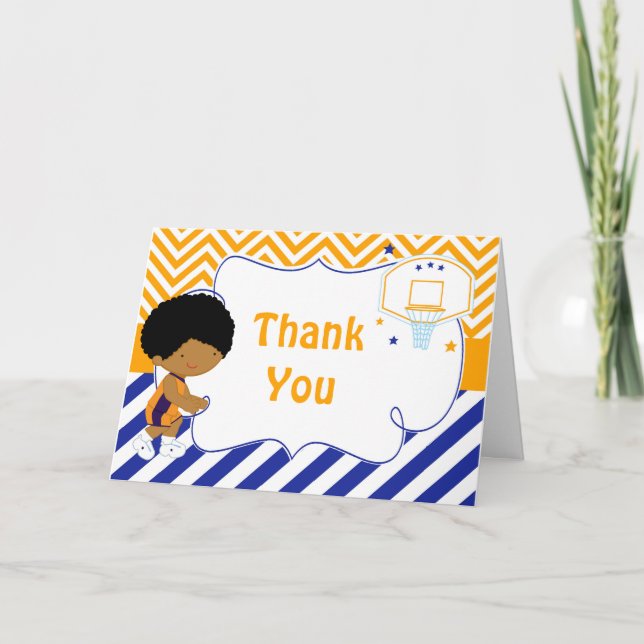 Tarjeta De Agradecimiento Baloncesto Cute fiesta de cumpleaños afroamericano (Anverso)