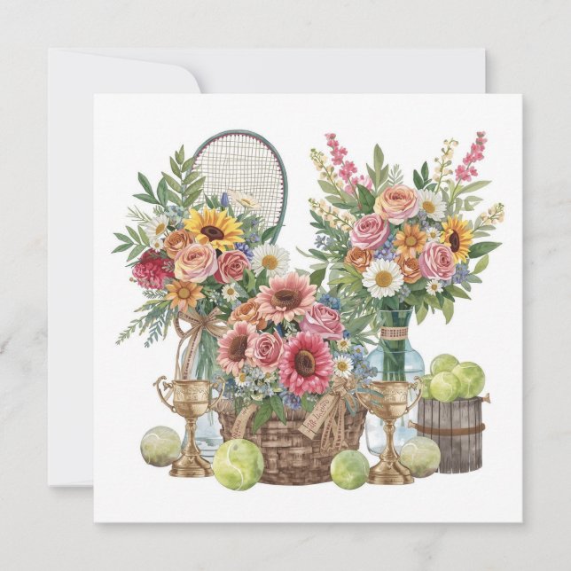 Tarjeta De Agradecimiento Baloncesto de tenis con flores (Anverso)
