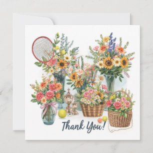 Tarjeta De Agradecimiento Baloncesto de tenis con flores