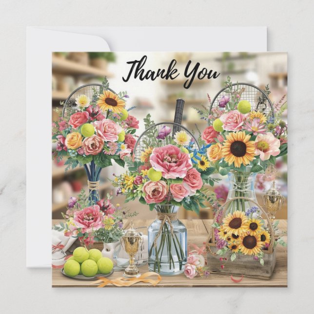 Tarjeta De Agradecimiento Baloncesto de tenis con flores (Anverso)