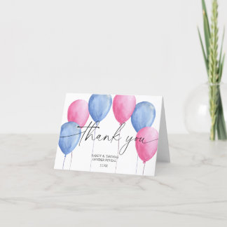 Tarjeta De Agradecimiento Balones acuarelas Gracias revelación de género
