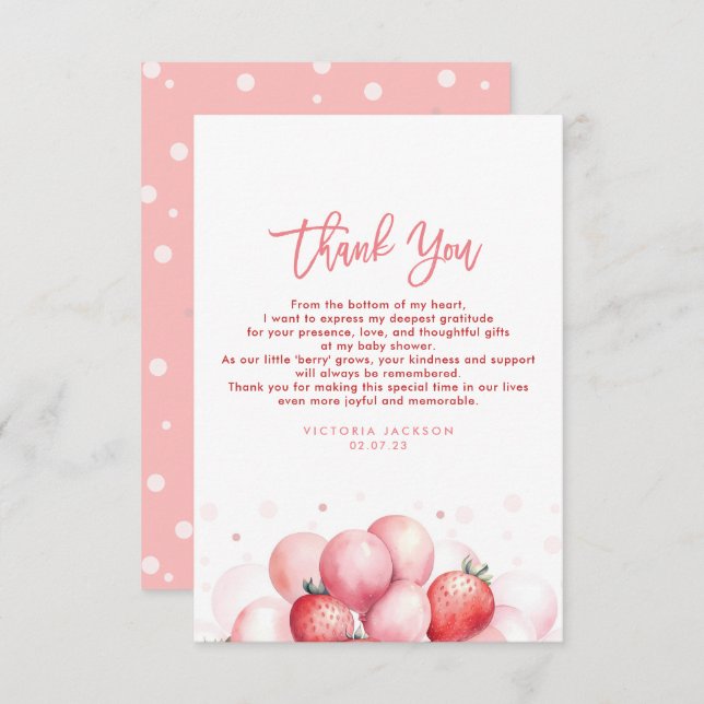 Tarjeta De Agradecimiento Balones de fresa Baby Shower Pequeño Gracias (Anverso / Reverso)