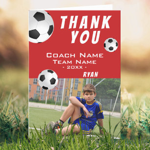 Tarjeta De Agradecimiento Balones de Fútbol Rojos Gracias Entrenador Foto