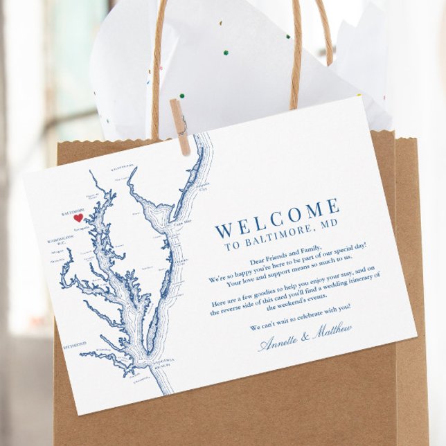 Tarjeta De Agradecimiento Baltimore Maryland Boda Bienvenida Itinerary (This Baltimore Maryland wedding welcome letter includes your wedding itinerary schedule of events)