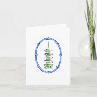 Tarjeta De Agradecimiento Bamboo Chinoiserie Pagoda Christmas Tree Note Card