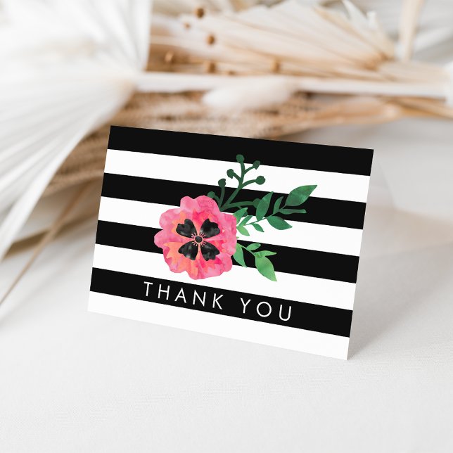 Tarjeta De Agradecimiento Banda negra y floral rosa (Subido por el creador)