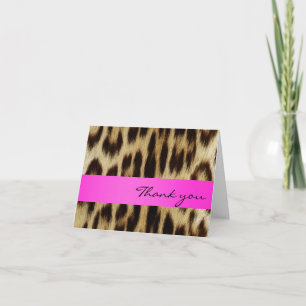 Tarjeta De Agradecimiento Bandas de monograma de leopardo rosado Gracias Not