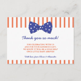 Tarjeta De Agradecimiento Bandas Naranja y arco azul| Baby Shower Gracias