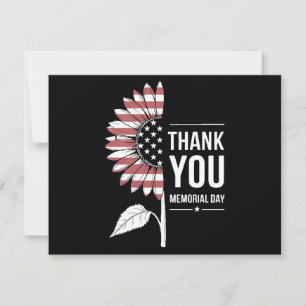 Tarjeta De Agradecimiento Bandera Americana Día de los Caídos Girasol USA