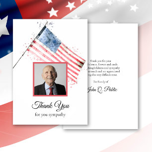 Tarjeta De Agradecimiento Bandera Americana Funeral Memorial Simpatía Gracia