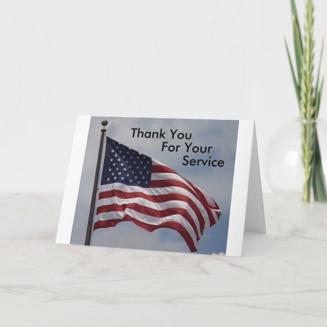 Tarjeta De Agradecimiento Bandera Americana, Gracias Por Su Servicio (Anverso)
