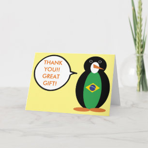 Tarjeta De Agradecimiento Bandera brasileña Ms Penguin Personalizada habland