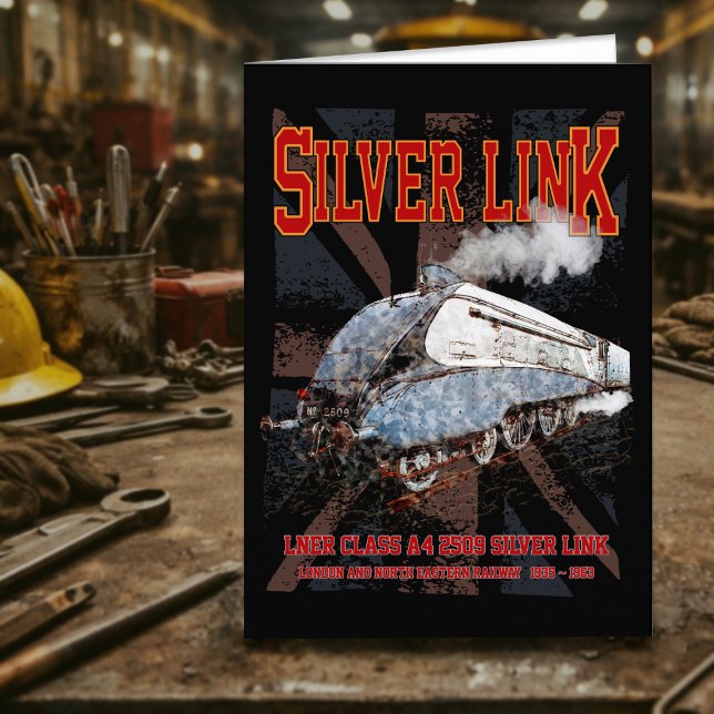Tarjeta De Agradecimiento Bandera de Locomotive UK Silver Link LNER Clase A4 (Silver Link LNER Class A4 2509 Locomotive UK flag. Thank You Card)
