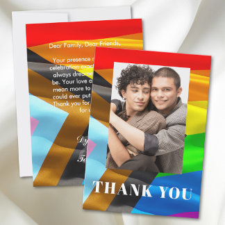 Tarjeta De Agradecimiento Bandera de Orgullo de Boda Gay Tipografía Foto Gra