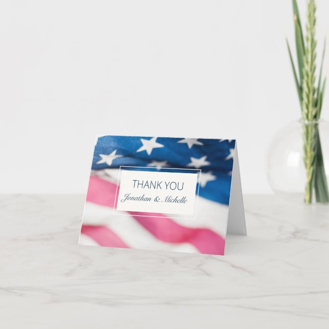 Tarjeta De Agradecimiento Bandera estadounidense azul roja Boda patriótico (Anverso)