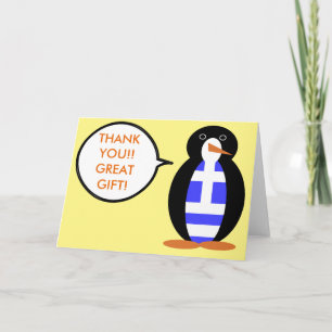 Tarjeta De Agradecimiento Bandera Griega Hablando Sra. Pingüino