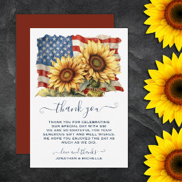 Tarjeta De Agradecimiento Bandera Patriótica Americana Boda del Girasol