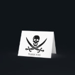Tarjeta De Agradecimiento Bandera Pirata Calavera Espadas Cruzadas<br><div class="desc">Bandera pirata calavera y espadas cruzadas Jolly Roger. La bandera está asociada con John Rackham,  comúnmente conocido como Calico Jack.</div>