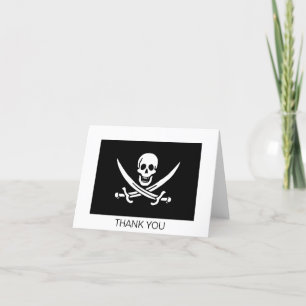 Tarjeta De Agradecimiento Bandera pirata calavera espadas cruzadas