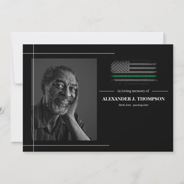 Tarjeta De Agradecimiento Bandera Verde Militar En Funeral De Memoria Amada (Anverso)