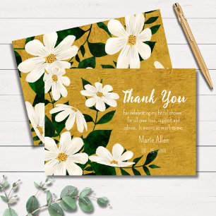 Tarjeta De Agradecimiento Baño de Boda Floral Blanco Moderno Dorado