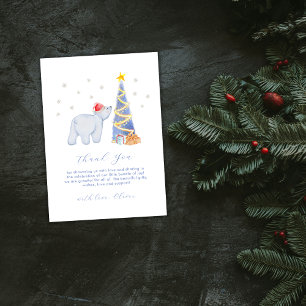 Tarjeta De Agradecimiento Baño para bebé de osito polar de Santa de invierno