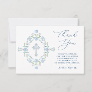 Tarjeta De Agradecimiento Baptism Blue Green Floral Gracias