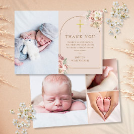 Tarjeta De Agradecimiento Baptism Gold Pampas Grass Collage de fotos