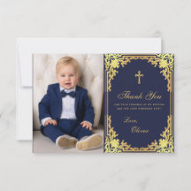 Baptism Navy Blue Gold Vintage Elegant Boy Photo