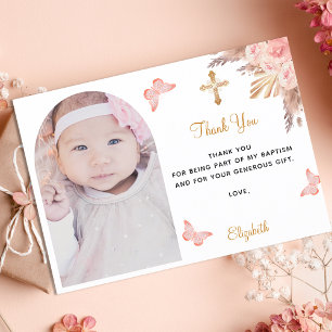 Tarjeta De Agradecimiento Baptism pampas arca de pasto foto chica rosa rubor