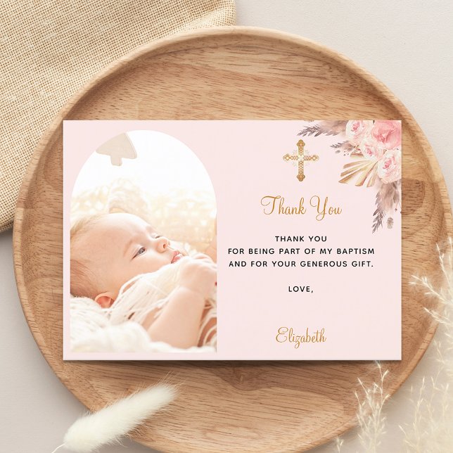 Tarjeta De Agradecimiento Baptism pampas arca de pasto foto chica rosa rubor (Subido por el creador)