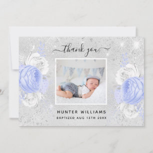 Tarjeta De Agradecimiento Baptism purpurina plata florines azules foto niño