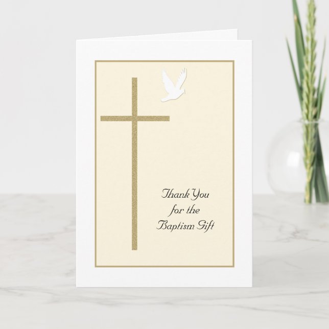 Tarjeta De Agradecimiento Baptism Thank You Card -- Cross and Dove (Anverso)