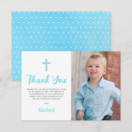Tarjeta De Agradecimiento Baptismo azul Christening Religious Boy Photo