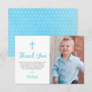 Tarjeta De Agradecimiento Baptismo azul Christening Religious Boy Photo