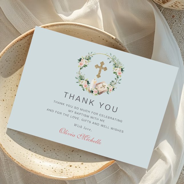 Tarjeta De Agradecimiento Baptismo chica Christening Floral Photo (Subido por el creador)