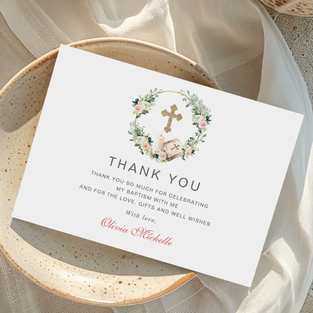 Tarjeta De Agradecimiento Baptismo chica Christening Floral Photo (Subido por el creador)