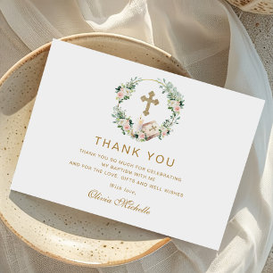 Tarjeta De Agradecimiento Baptismo chica Christening Floral Photo