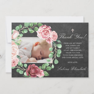 Tarjeta De Agradecimiento Baptismo Christening Baby Garden Floral Photo
