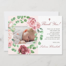 Tarjeta De Agradecimiento Baptismo Christening Baby Garden Floral Photo