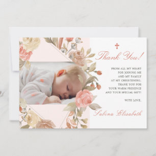 Tarjeta De Agradecimiento Baptismo Christening Baby Rosa Garden Photo