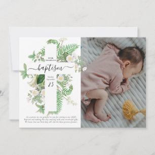 Tarjeta De Agradecimiento Baptismo Christening Cross Greenery Personalizado
