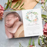 Tarjeta De Agradecimiento Baptismo Christening Floral Garland Photo<br><div class="desc">Con una delicada acuarela de garland floral y cruz plateada,  esta tarjeta de agradecimiento de bautismo de moda o de bautizo puede ser personalizada con su propia foto y un mensaje especial de agradecimiento. Puede realizar el personalizar inverso a su color favorito o agregar información adicional. Diseñado por Thisisnotme©</div>