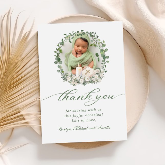 Tarjeta De Agradecimiento Baptismo Christening Foto Rosa Floral (Subido por el creador)