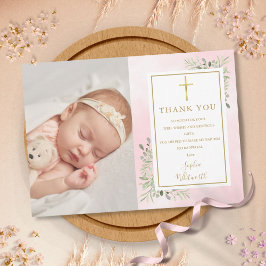 Tarjeta De Agradecimiento Baptismo Christening Greenereneration Photo Pink W