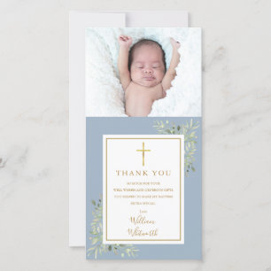 Tarjeta De Agradecimiento Baptismo Christening Greenerenery Photo Blue